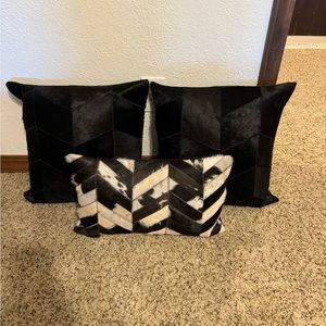 Black cowhide throw pillow set